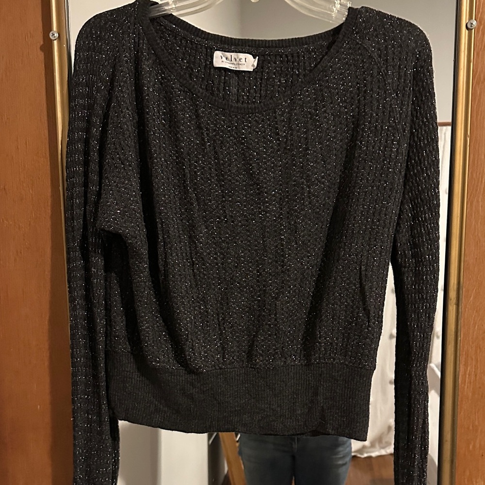 Charcoal grey metallic Velvet Sweater for Women